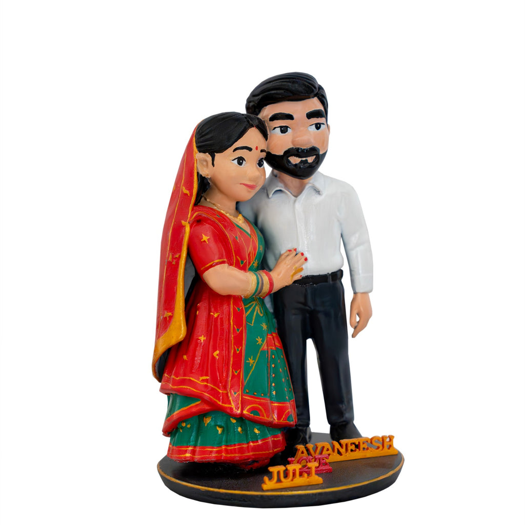 Custom Handpainted Indian Couple Cartoon Figurine Personalized Wedding Anniversary Gift Statue