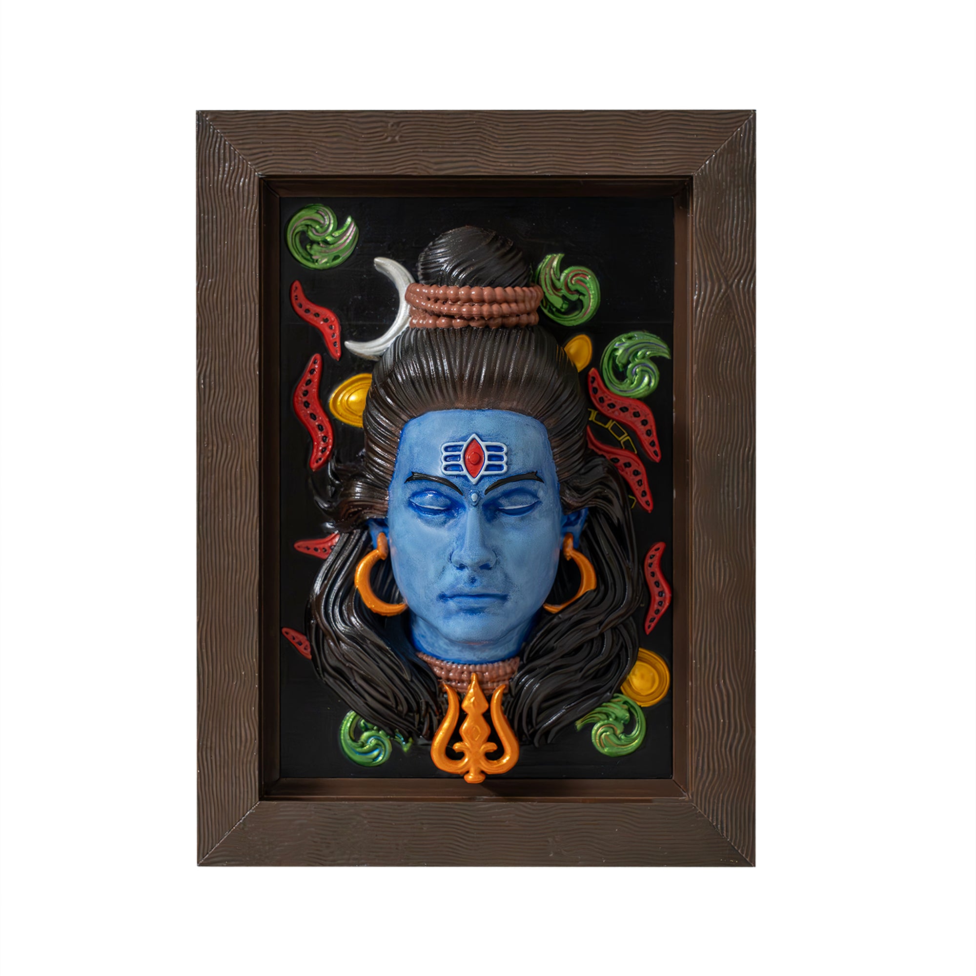YOGESHWARA Mahadev 3D Embossed Wall Art | Lord Shiva Blue Face Sculpture Wall Hanging with Wooden Frame – Home & Temple Decor