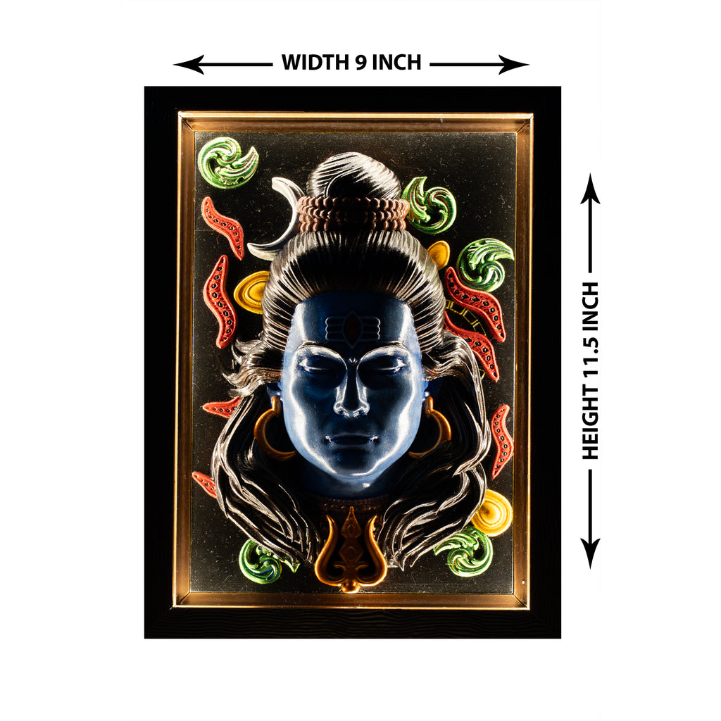 YOGESHWARA Mahadev 3D Embossed Wall Art | Lord Shiva Blue Face Sculpture Wall Hanging with Wooden Frame – Home & Temple Decor